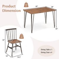 Costway 5 PCS Dining Table Set for 4 Rectangular Kitchen Table & 4 Chairs w/ Metal Frame - Walnut... - Angle