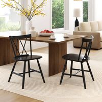 Costway Dining Chairs Set of 2 Farmhouse Kitchen Chair with Rubber Wood Frame - Black - Angle