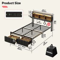 Bestier - Gaming Bed Frame Storage Platform Bed with Charging Station Headboard and LED Lights Qu... - Angle