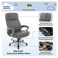 Serta - Fairbanks Bonded Leather Big and Tall Executive Office Chair - Gray - Angle