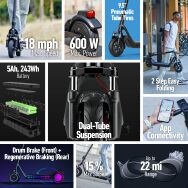 NIU - KQi 100P Foldable Electric Kick Scooter w/ 22 mi Max Range & 18 mph Max Speed - Gray - Angle