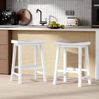 Costway Set of 2 Saddle Bar Stools Counter Height Dining Chairs with Wooden Legs - White - Angle