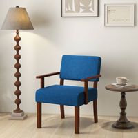 Costway 2PCS Linen Accent Chair Living Room Chair with Soft Padded Seat & Backrest - Blue - Angle