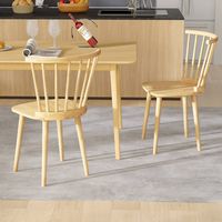 Costway Rubber Wood Windsor Dining Chairs Set of 2 with Spindle Back for Living Room - Natural - Angle