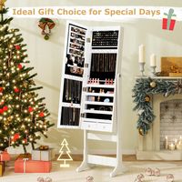 Costway - Lockable Mirrored Jewelry Cabinet Armoire Organizer Storage with Stand & LED Lights - W... - Angle