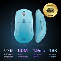 SteelSeries - Rival 3 Gen 2 Wireless Optical Gaming Mouse with Ultra-fast clicks - Wireless - Aqua - Angle