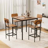 Costway 5-Piece Industrial Dining Table Set with Counter Height Table & 4 Bar Stools - Walnut - Angle