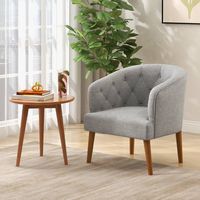 Costway - Upholstered Comfy Accent Chair with Rubber Wood Legs - Gray - Angle