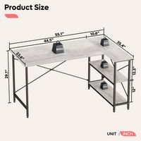 Bestier - L-Shaped Computer Desk with Storage Shelves - Retro Grey Oak - Angle