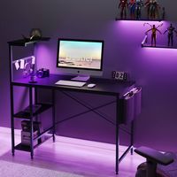 Bestier - Gaming Desk with LED Lights and Adjustable Shelves - 44