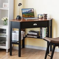 Costway - Triangle Computer Desk Corner Office Desk Laptop Table with Drawer Shelves - Rustic Cof... - Angle