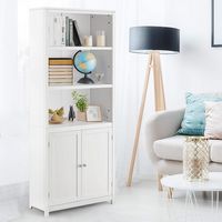Costway - Bookcase Shelving Storage Wooden Cabinet Unit Standing Display Bookcase W/Doors - White - Angle