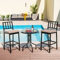 Costway Set of 2 Patio Metal Bar Stools Outdoor Bar Height Dining Chairs with Cushion - Black + B... - Angle