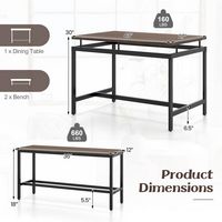Costway 3 PCS Dining Table Set for 4 w/ 43
