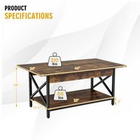 Costway Coffee Table  Industrial 2-Tier W/ Storage Shelf &Storage Shelf for Living Room - Rustic ... - Angle