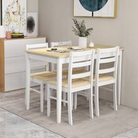 Costway 5-Piece Dining Set Solid Wood Kitchen Furniture with Rectangular Table & 4 Chairs - Natural - Angle