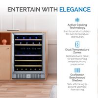 NewAir - 24” Built-in 46 Bottle Dual Zone Compressor Wine Cooler with Beech Wood Shelves - Stainl... - Angle