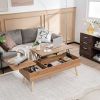 Costway 47'' Lift Top Coffee Table Central Table with Hidden Compartments for Living Room - Brown - Angle