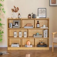 Costway - 3-tier Open Bookcase 8-Cube Bookshelf Storage Display Cabinet French Oak - Yellow - Angle
