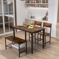 Costway 4pcs Dining Table Set Rustic Desk 2 Chairs & Bench with Storage Rack - Brown - Angle