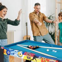 Costway 12-in-1 Combo Game Table Set with Foosball Air Hockey Pool Ping Pong Chess Bowling - Gray - Angle