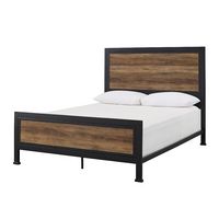 Walker Edison - Rustic Industrial Queen Size Panel Bed Frame - Rustic Oak - Angle