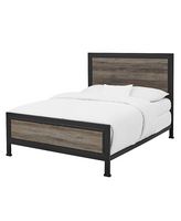 Walker Edison - Rustic Industrial Queen Size Panel Bed Frame - Grey Wash - Angle