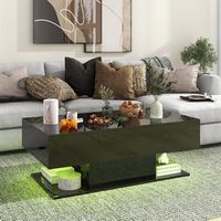 Costway LED Coffee Table with 2 Drawers 20-Color Dimmable LED Lights & Remote Control - Black - Angle