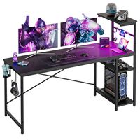 Bestier - Gaming Desk with RGB LED Lighting and 4-Tier Reversible Storage Shelves - Black - Angle