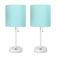 Limelights - White Stick Lamp with USB charging port and Fabric Shade 2 Pack Set - Aqua - Angle