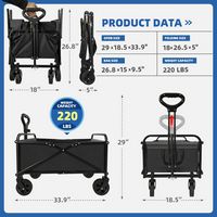 Bestier Folding Collapsible Wagon Utility Camping Cart W/Wheels & Adjustable Handle - Black - Angle