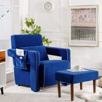 Costway - Modern Berber Fleece Sofa Chair with Ottoman and Waist Pillow - Deep Sapphire Blue - Angle
