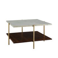 Walker Edison - Modern Square Coffee Table - Faux White Marble/Gold - Angle