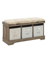 Walker Edison - Rustic Farmhouse Entryway Storage Bench with Totes - Grey Wash - Angle