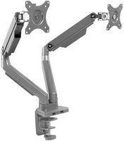 Mount-It! - Dual Monitor Desk Mount w/USB Ports - Silver - Angle
