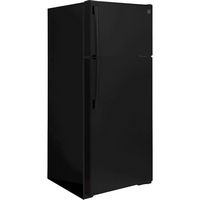 GE - 17.5 Cu. Ft. Top-Freezer Refrigerator with Edge-to-Edge Glass Shelves - Black - Angle