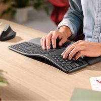 Logitech - ERGO K860 Ergonomic Full-size Wireless Keyboard for Windows and Mac with Palm Rest - B... - Angle