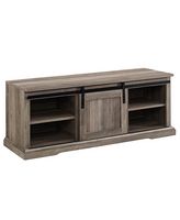 Walker Edison - Sliding Grooved Door Entryway Accent Bench - Grey Wash - Angle