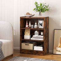 Costway - 3-Tier Bookcase Open Multipurpose Display Rack Cabinet with Adjustable Shelves - Rustic... - Angle
