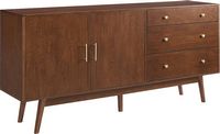 Walker Edison - Mid-Century Modern 2-Shelf 3-Drawer Sideboard - Walnut - Angle