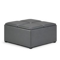 Simpli Home - Avalon 35 inch Wide Contemporary Square Coffee Table Storage Ottoman - Stone Gray - Angle