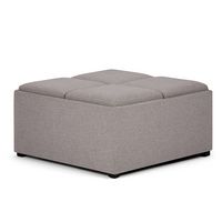 Simpli Home - Avalon 35 inch Wide Contemporary Square Coffee Table Storage Ottoman - Gray Cloud - Angle