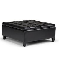 Simpli Home - Harrison 36 inch Wide Transitional Square Coffee Table Storage Ottoman Faux Leather... - Angle