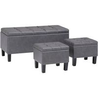 Simpli Home - Dover Rectangular Contemporary Faux Leather Storage Ottoman (Set of 3) - Stone Gray - Angle