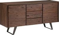 Simpli Home - Lowry Solid Acacia Wood and Metal 3-Drawer Sideboard Buffet - Distressed Charcoal B... - Angle