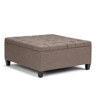 Simpli Home - Harrison 36 inch Wide Transitional Square Coffee Table Storage Ottoman in Linen Loo... - Angle