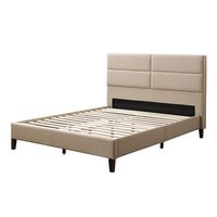 CorLiving - Bellevue Wide Panel Upholstered Bed, Full - Beige - Angle