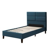 CorLiving - Bellevue Wide Panel Upholstered Bed, Twin - Ocean Blue - Angle