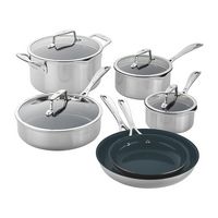 ZWILLING - Clad CFX 10-pc Stainless Steel Ceramic Nonstick Cookware Set - Silver - Angle