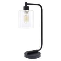 Simple Designs - Bronson Antique Style Industrial Iron Lantern Desk Lamp with Glass Shade - Black - Angle